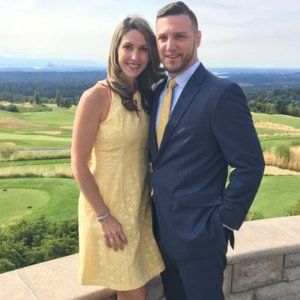 White House Black Market Yellow A-line halter dress with teardrop cutout